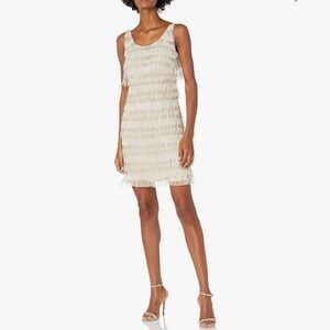 Adrianna Papell Short Beaded Tassel Dress Size 8 NEW Nude‎ Cream Gold